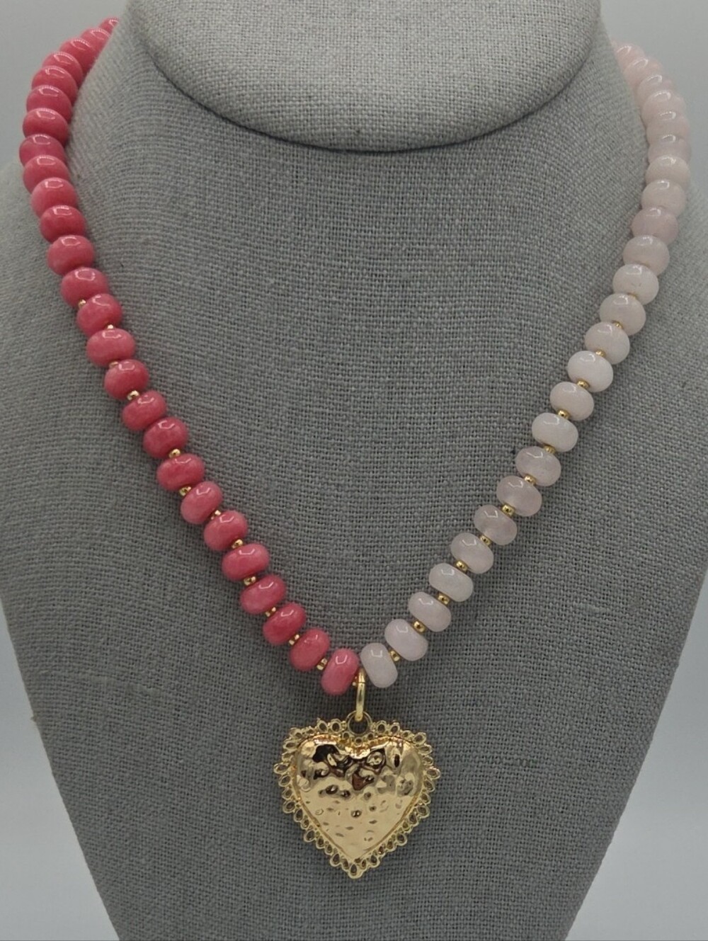 5 for $25! Rush by Denis & Charles Pink Beaded Necklace Gold Tone Heart Pendant